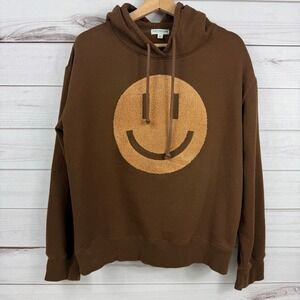 Earthbound Trading Co Brown Smiley Face‎ Graphic Hoodie Sweatshirt  Large